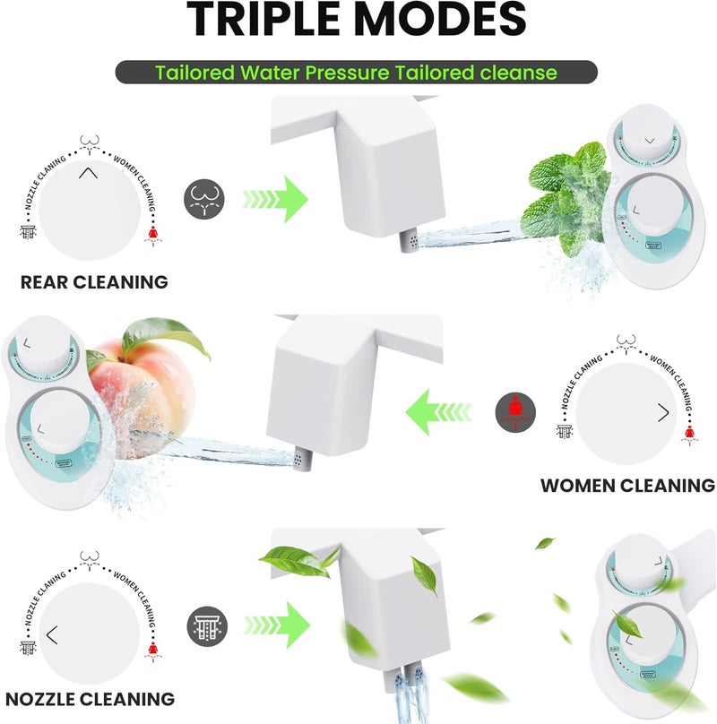 Terapaton RV Bidet for Camper Toilet, Non-Electric Toilet Sprayer Attachment with Dual Nozzles, Adjustable Pressure, Front/Rear/Self Cleaning, Upgrade for Trailer, Motorhome, RV Bathroom (White Knob) - Image 5